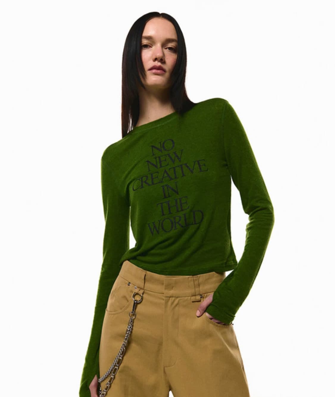 커렌트 롱 슬리브 티 그린(제니 착용) 상품이미지3