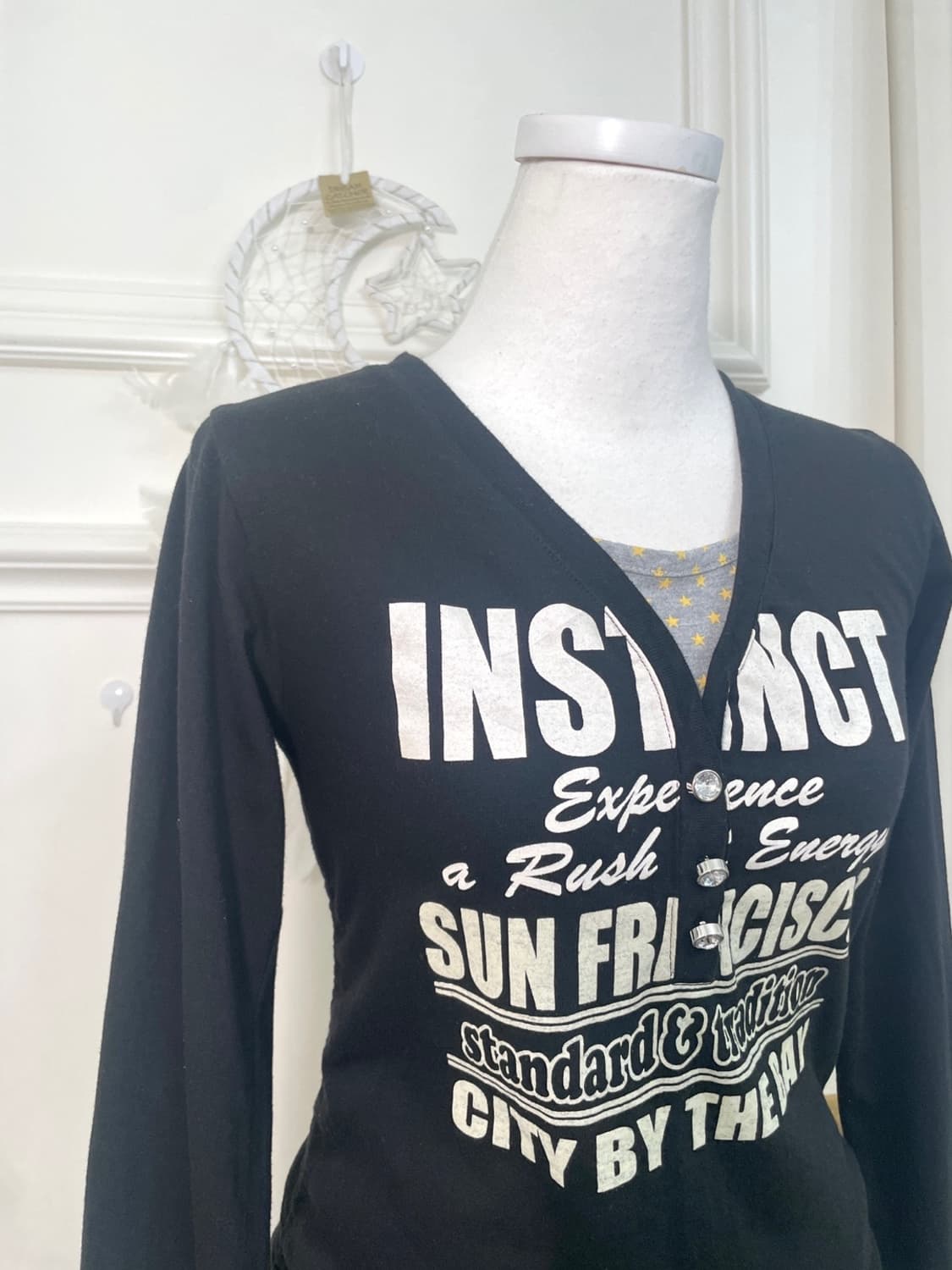 black y2k star printing long sleeve top 상품이미지6