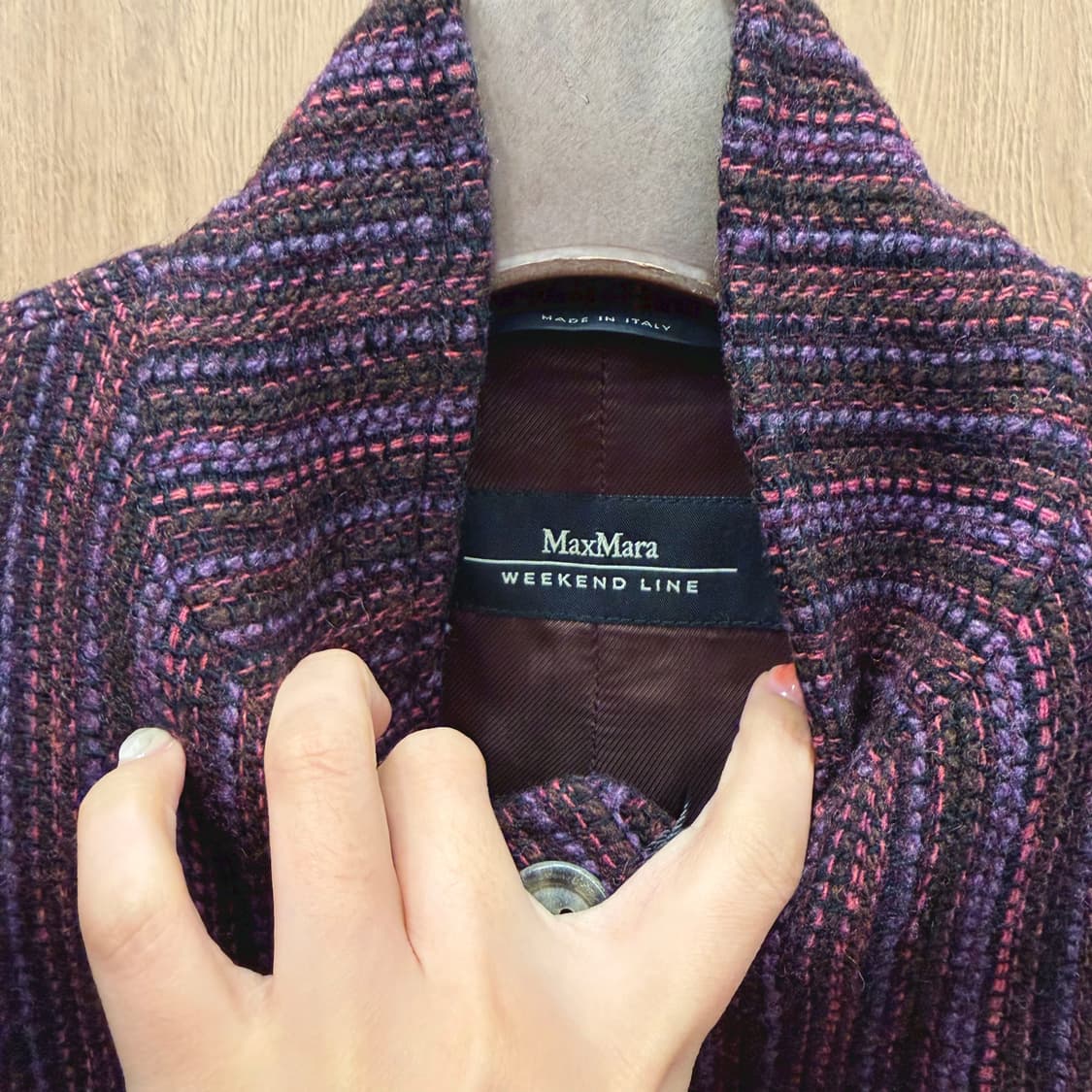 막스마라 위켄드 울 혼방 자켓 세로 스트라이프 텍스처 디테일 퍼플 버건디 상품이미지6