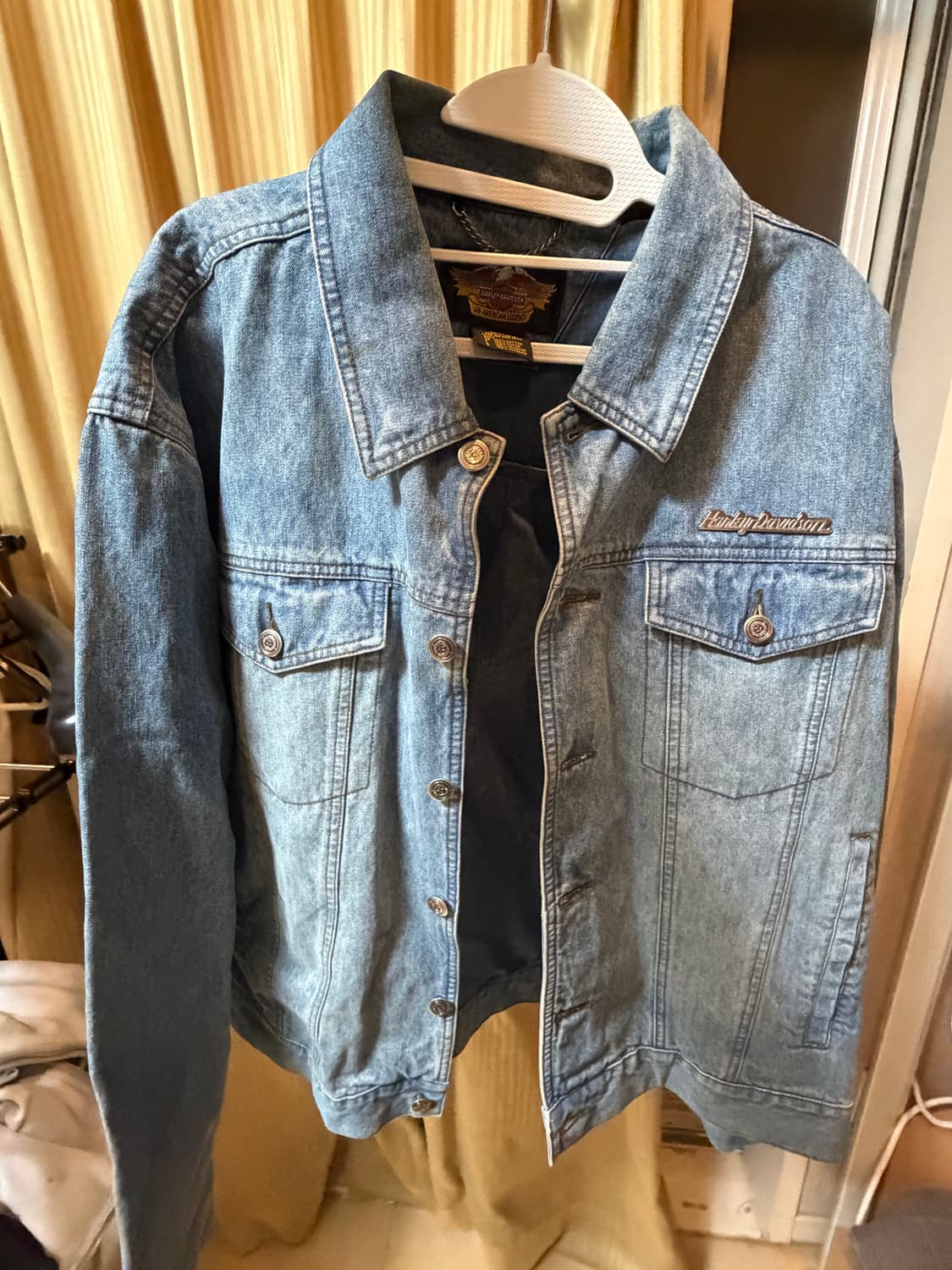 [희귀/XL] 할리데이비슨 빅로고 엠보 가죽 패치 데님 자켓 상품이미지2