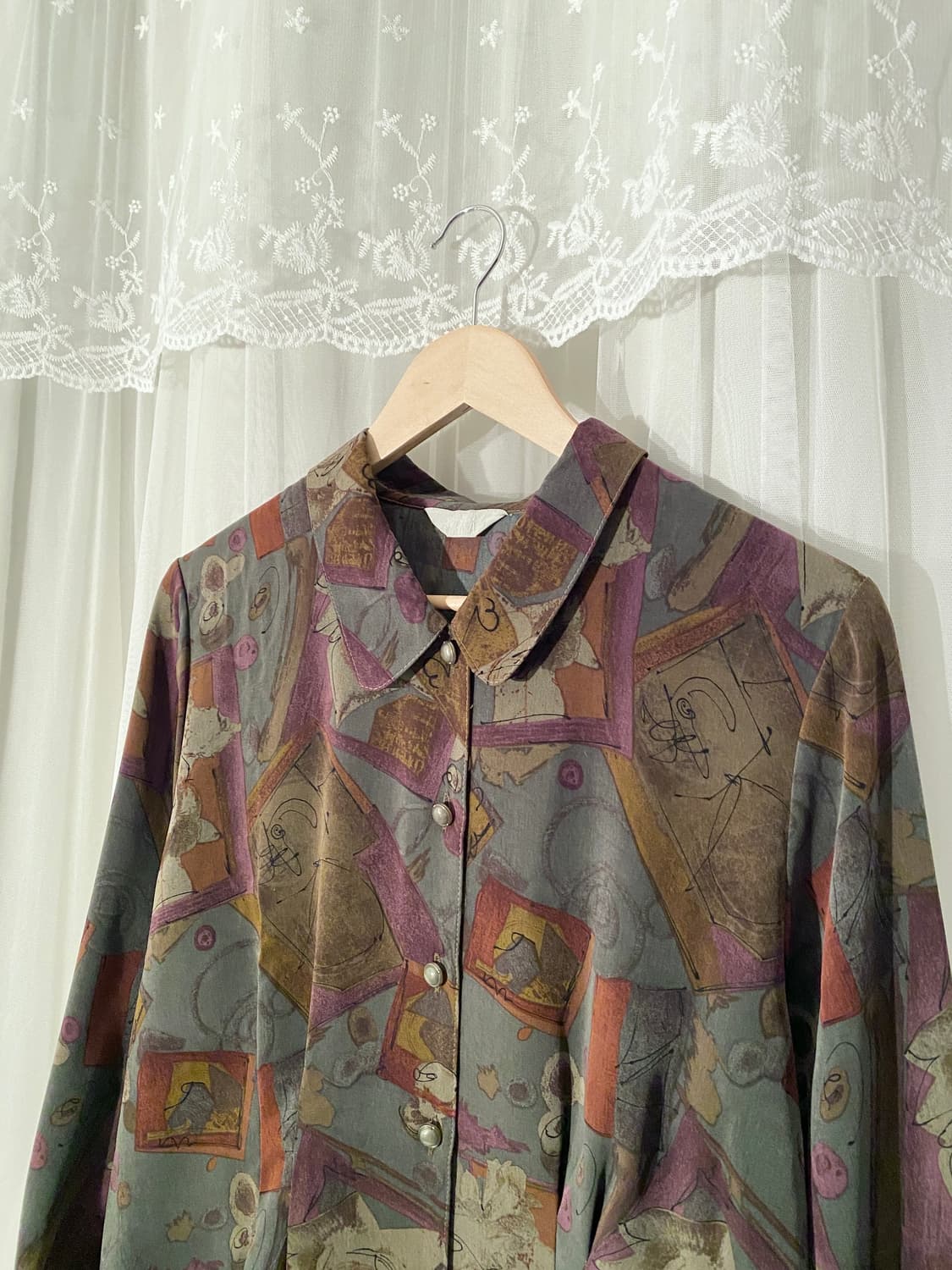 Vintage Abstract Geometric Print Blouse 상품이미지2