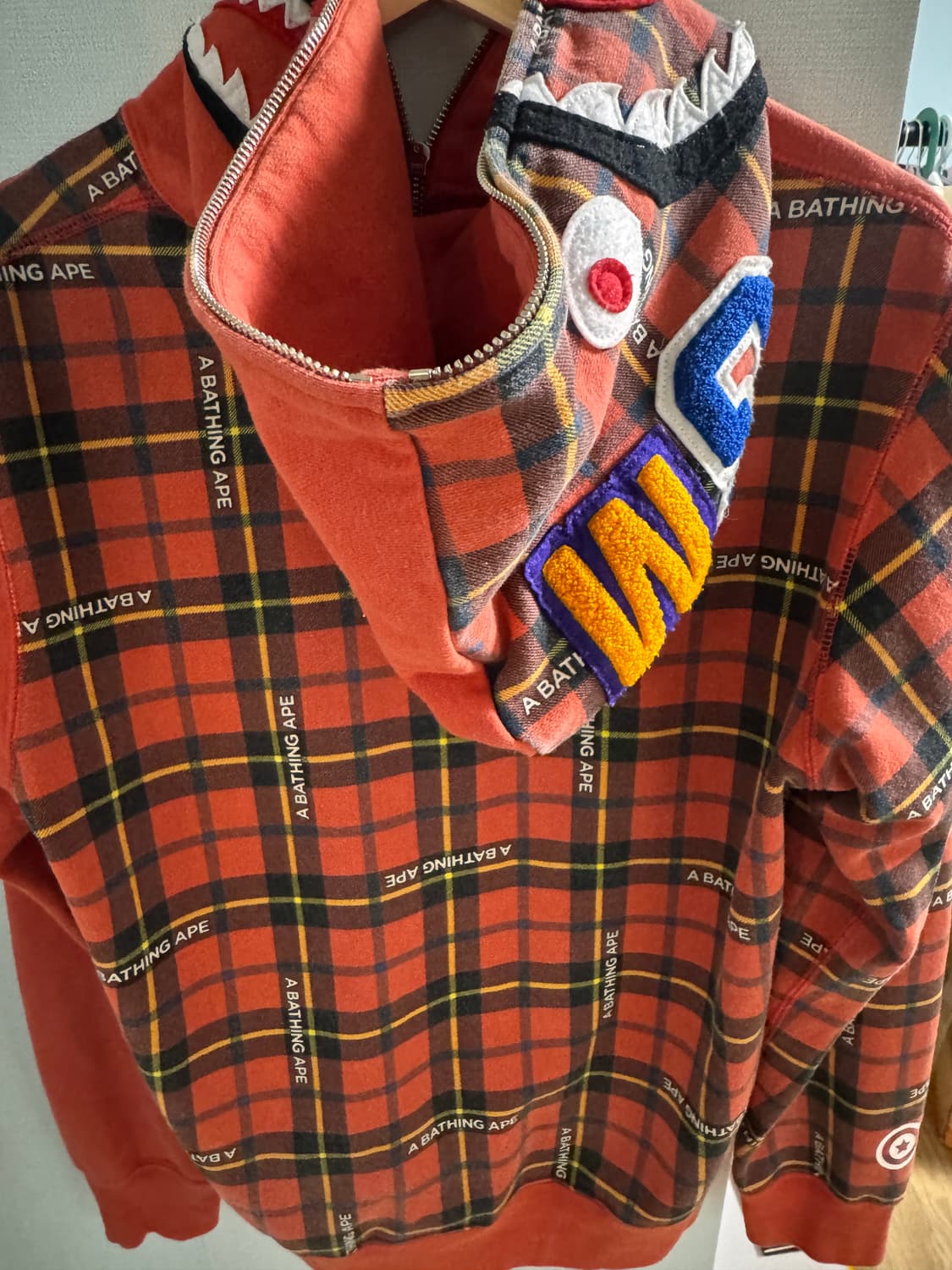 BAPE Logo Check Shark Full Zip Hoodie Re 상품이미지3