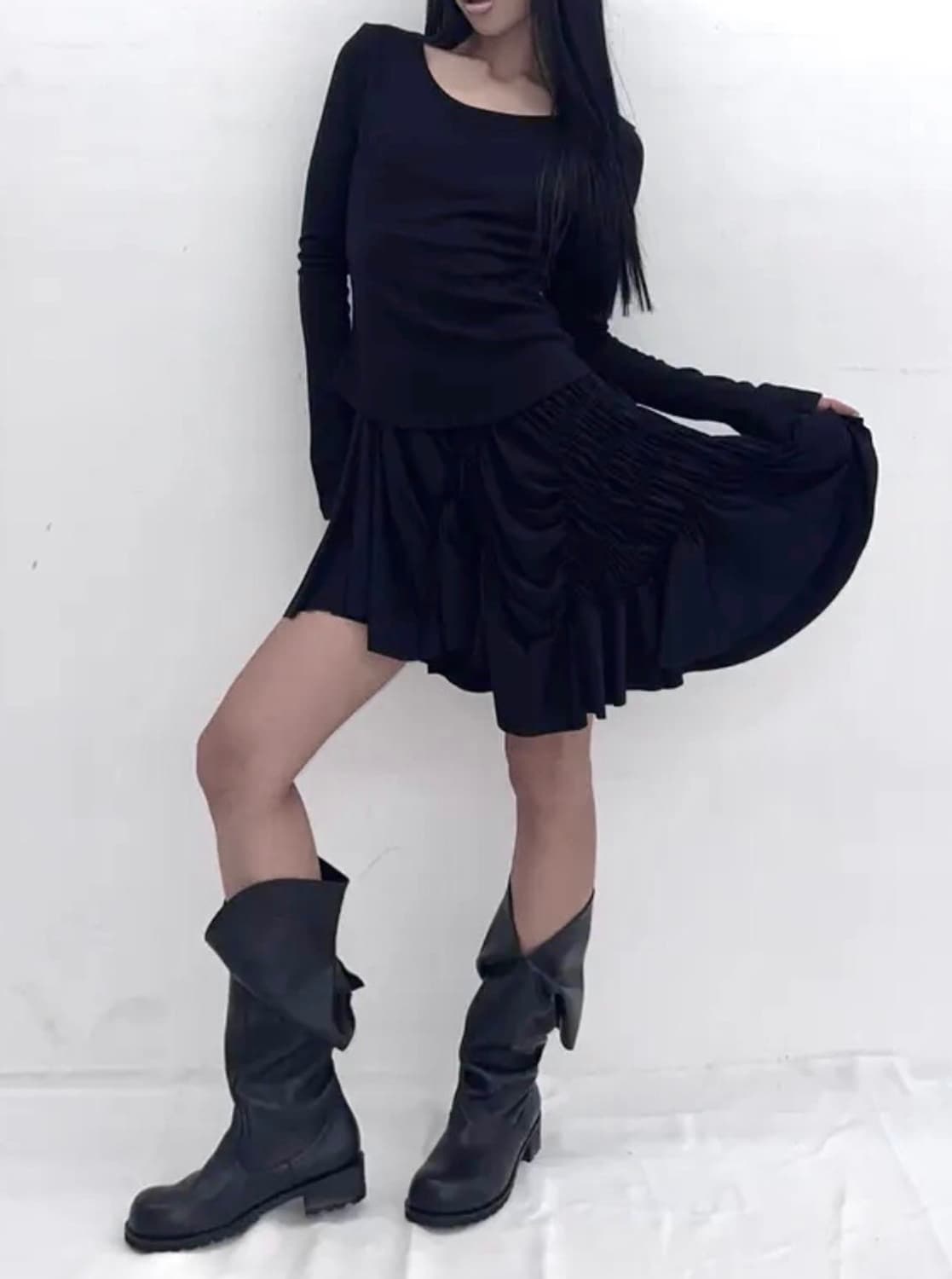 나체 원피스 UNBALANCE MIX DRESS BLACK 상품이미지2