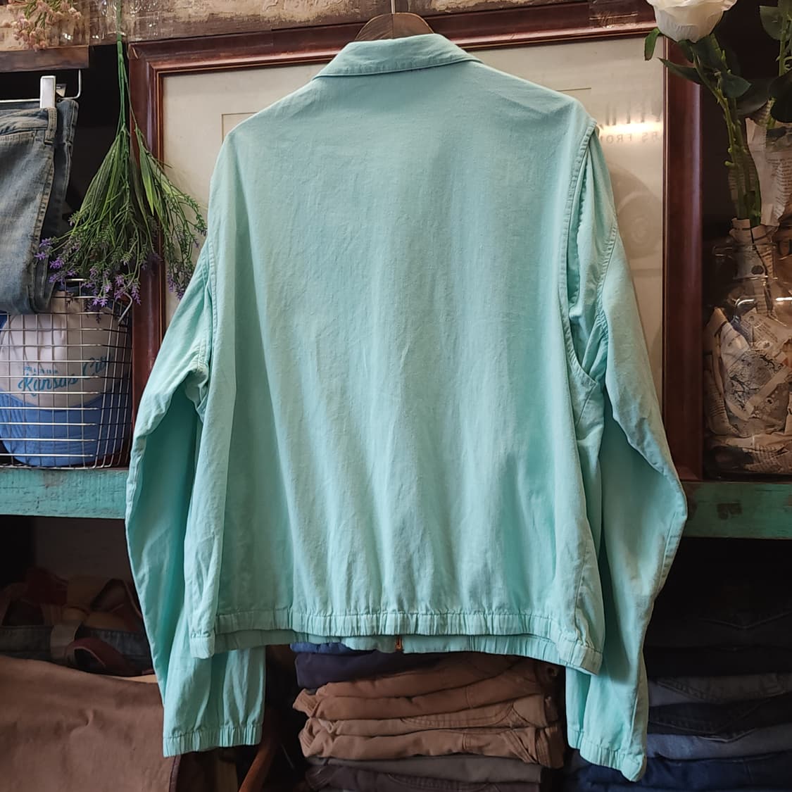 90s 폴로 스윙톱 자켓 스포츠자켓 usa 메이드 썸머코튼 민트색 L 상품이미지4