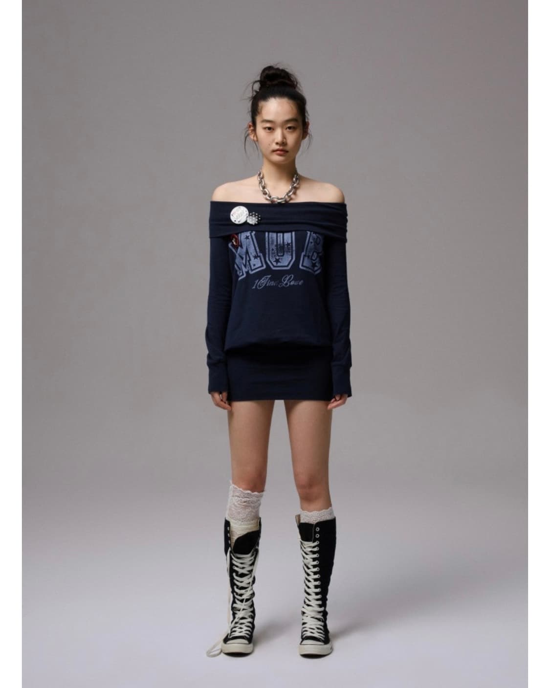 1JINNSTUDIO 원진스튜디오 오프숄더 원피스 네이비 상품이미지2