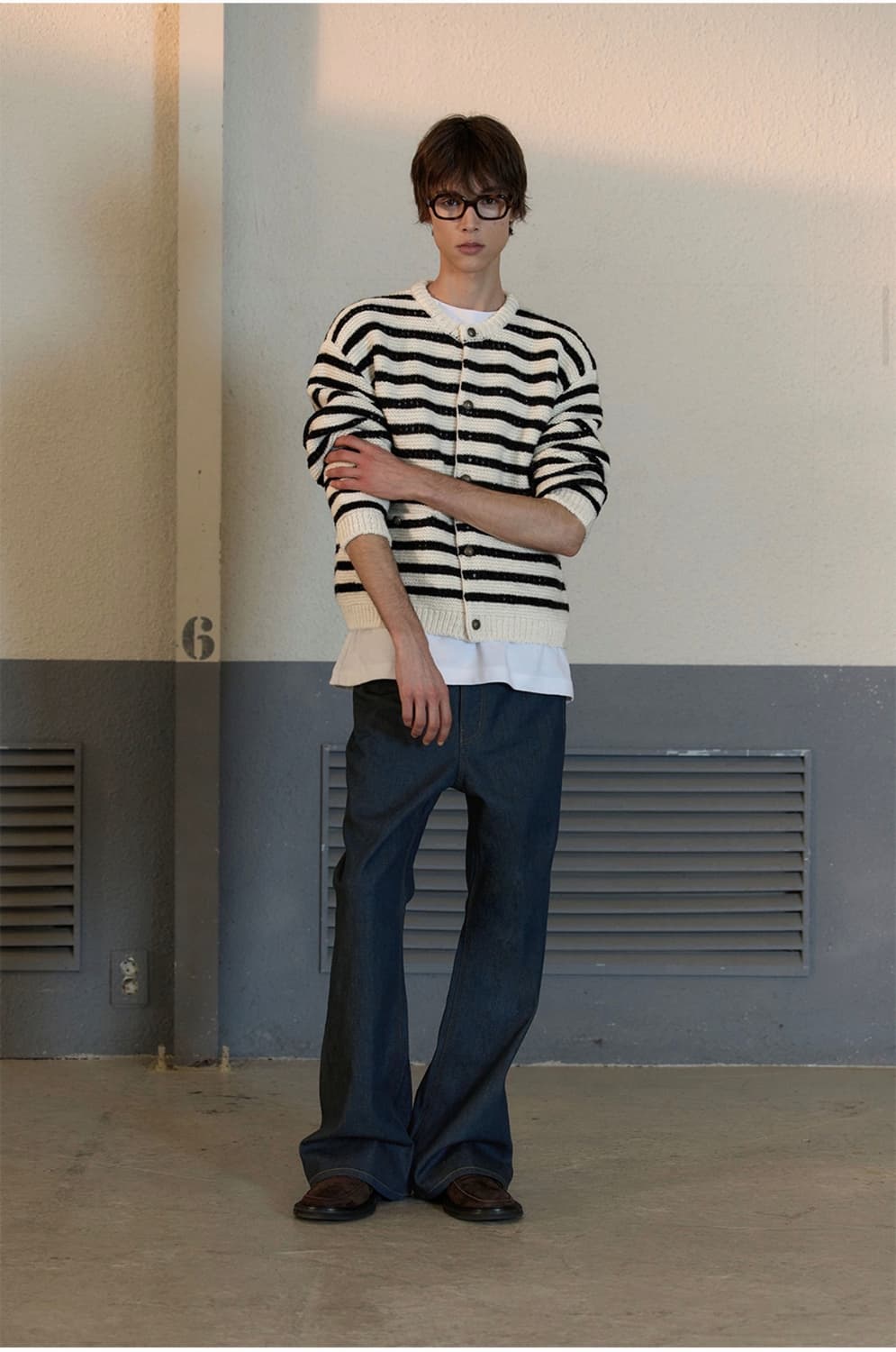 STU / 라운드 넥 스트라이프 가디건 / 아이보리 상품이미지1