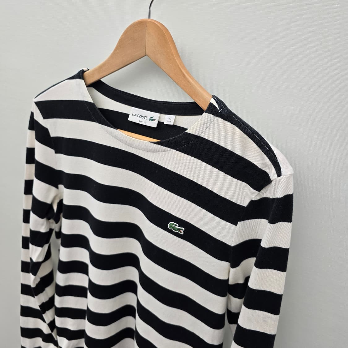 라코스테 스트라이프 긴팔 티셔츠 블랙/화이트 상품이미지3