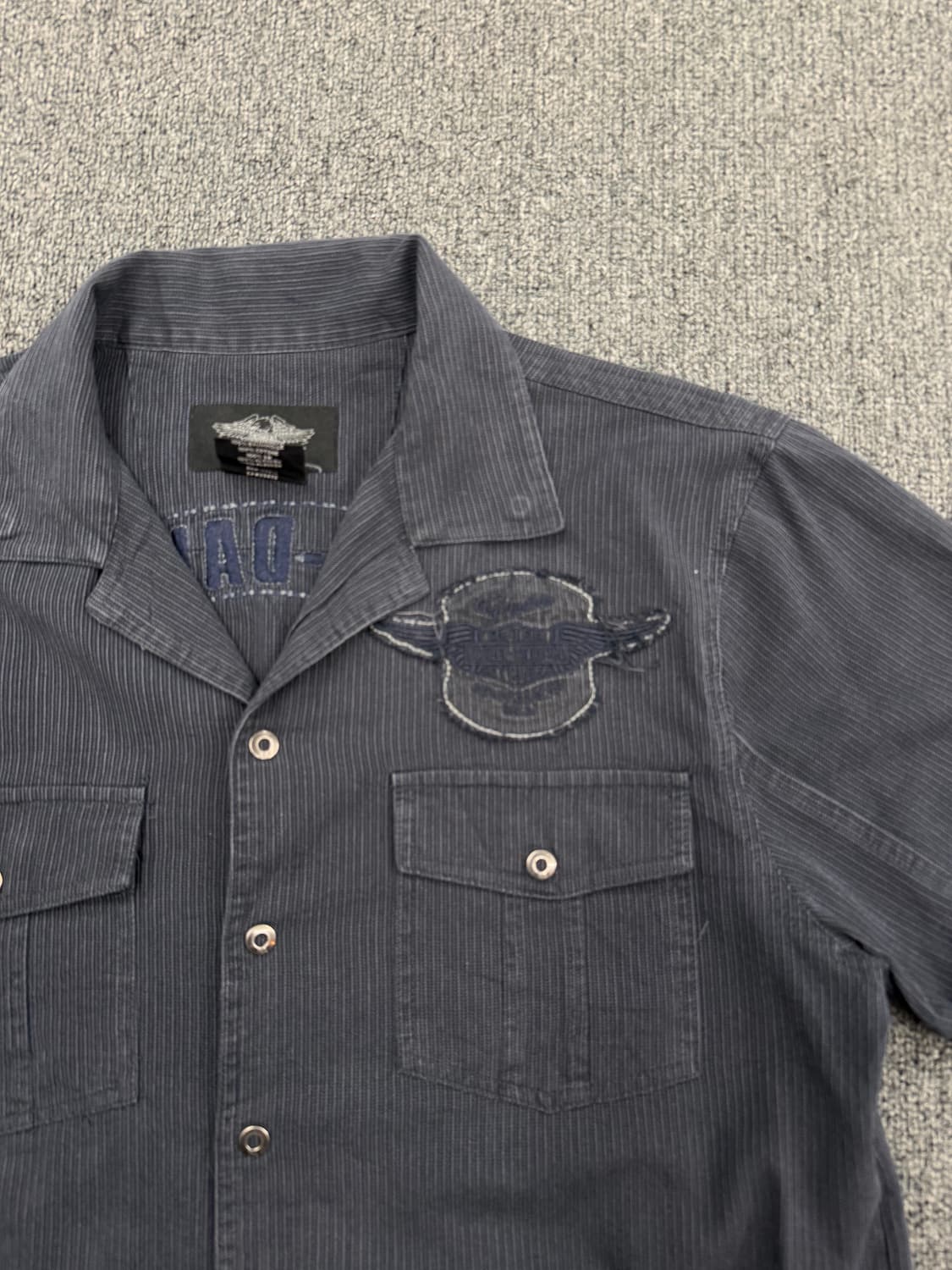 L) 할리데이비슨 빈티지 스트라이프 패치 자수 반팔 셔츠 상품이미지2