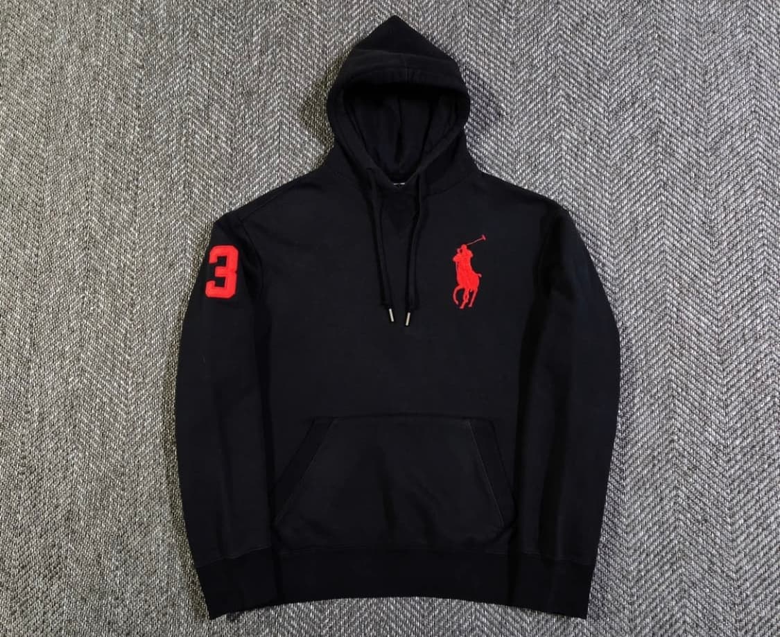 폴로 랄프로렌 빅포니 넘버3 검빨 레드 블랙 후드티 상품이미지1