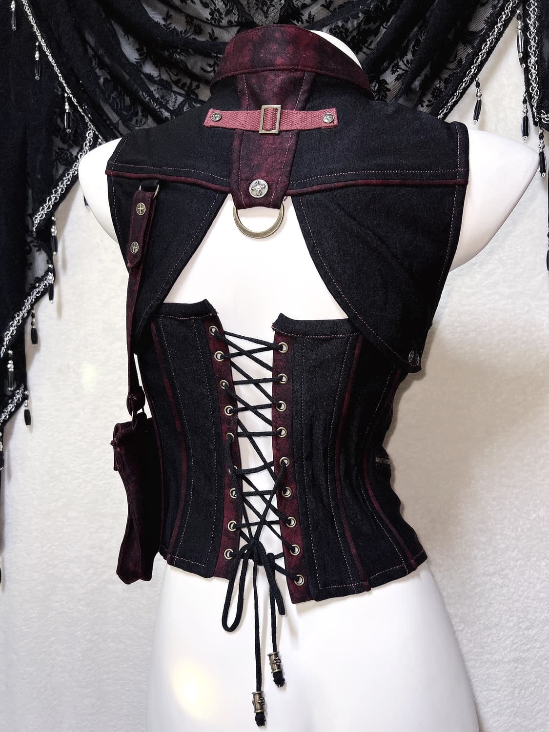 오즈온 크로스 아일렛 레이스업 코르셋뷔스티에 고스펑크 고딕 오리엔탈 핀터 상품이미지4