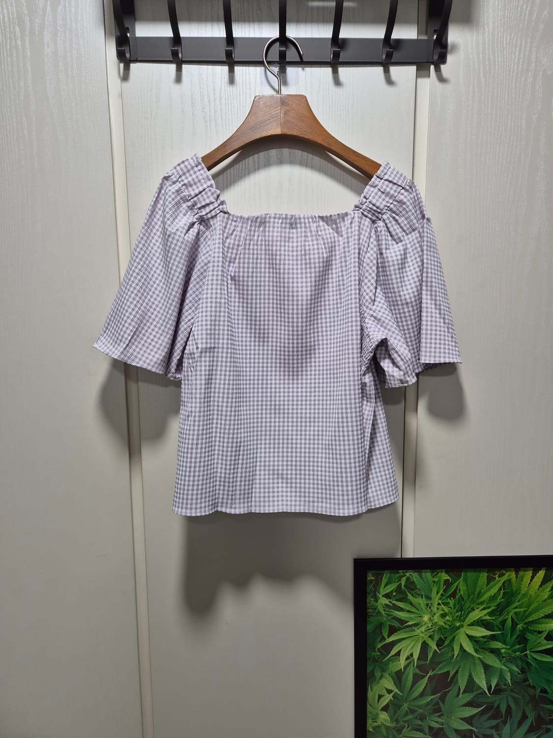 (세일)(새상품)코벳블랑 깅엄 체크 블라우스 퍼프 반팔 상품이미지10