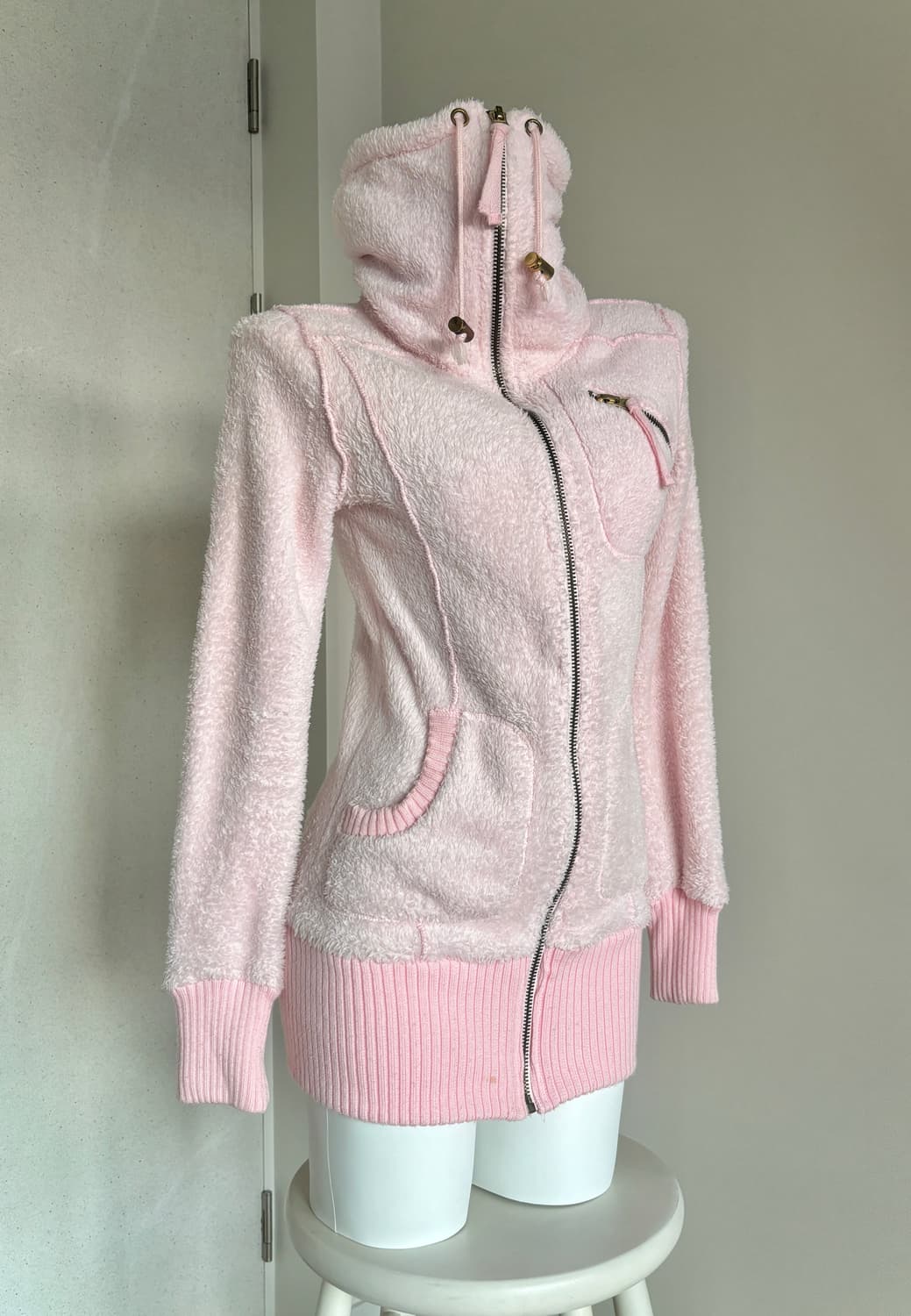 연핑크 하이넥 빅카라 퍼 집업 히메갸루 핀터레스트 Y2K 펑크 상품이미지2