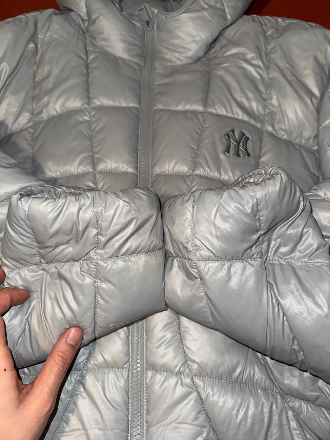 카리나 패딩 MLB 경량 커브 패딩 NY 라이트 그레이 M사이즈 상품이미지6