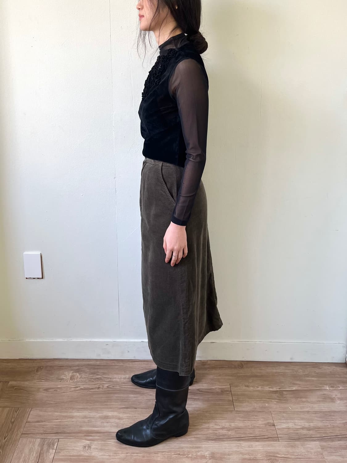 Japan vtg 올리브 코듀로이 스커트 상품이미지9