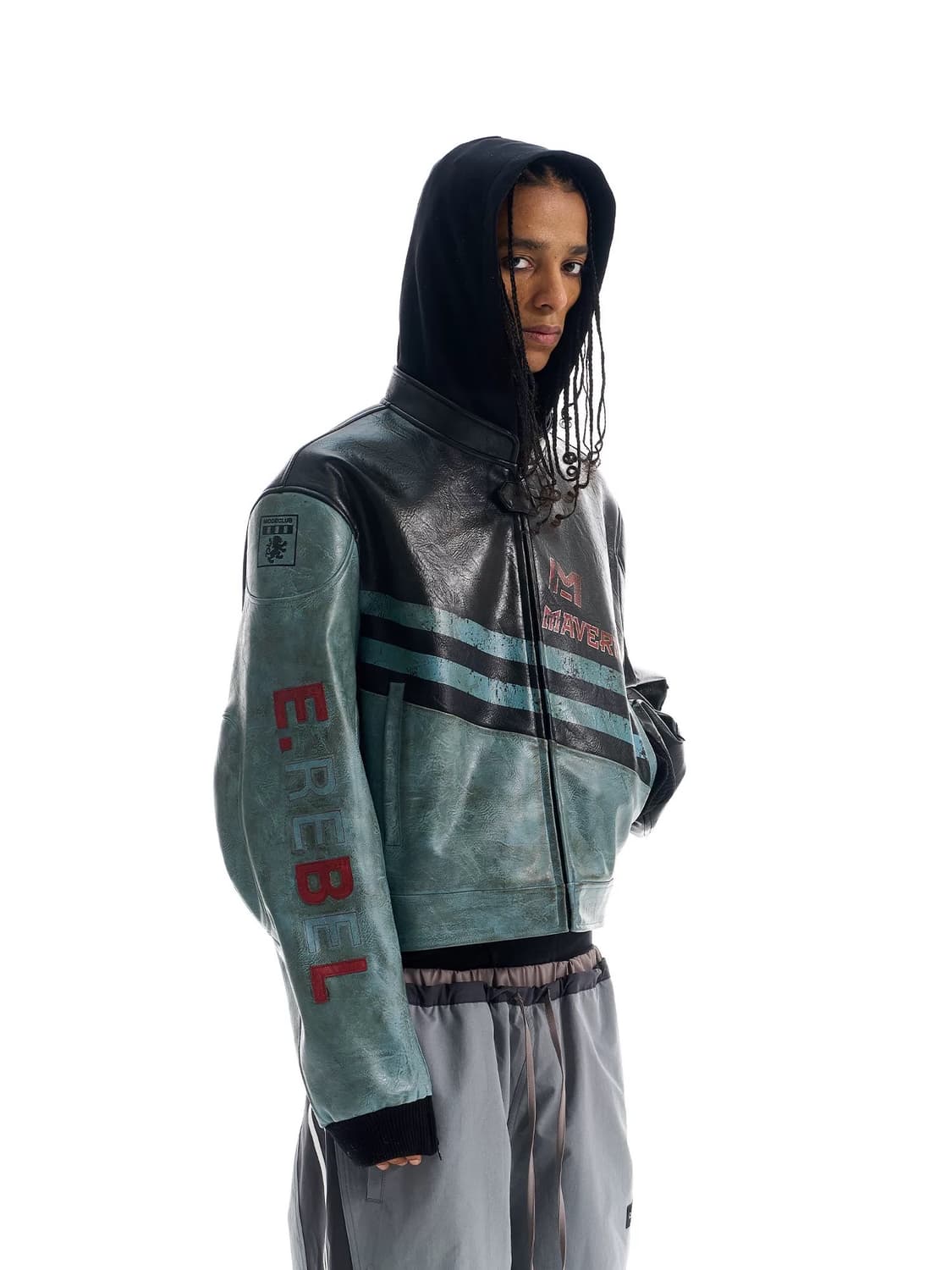 Black Maverick Hooded Leather Jacket 상품이미지2