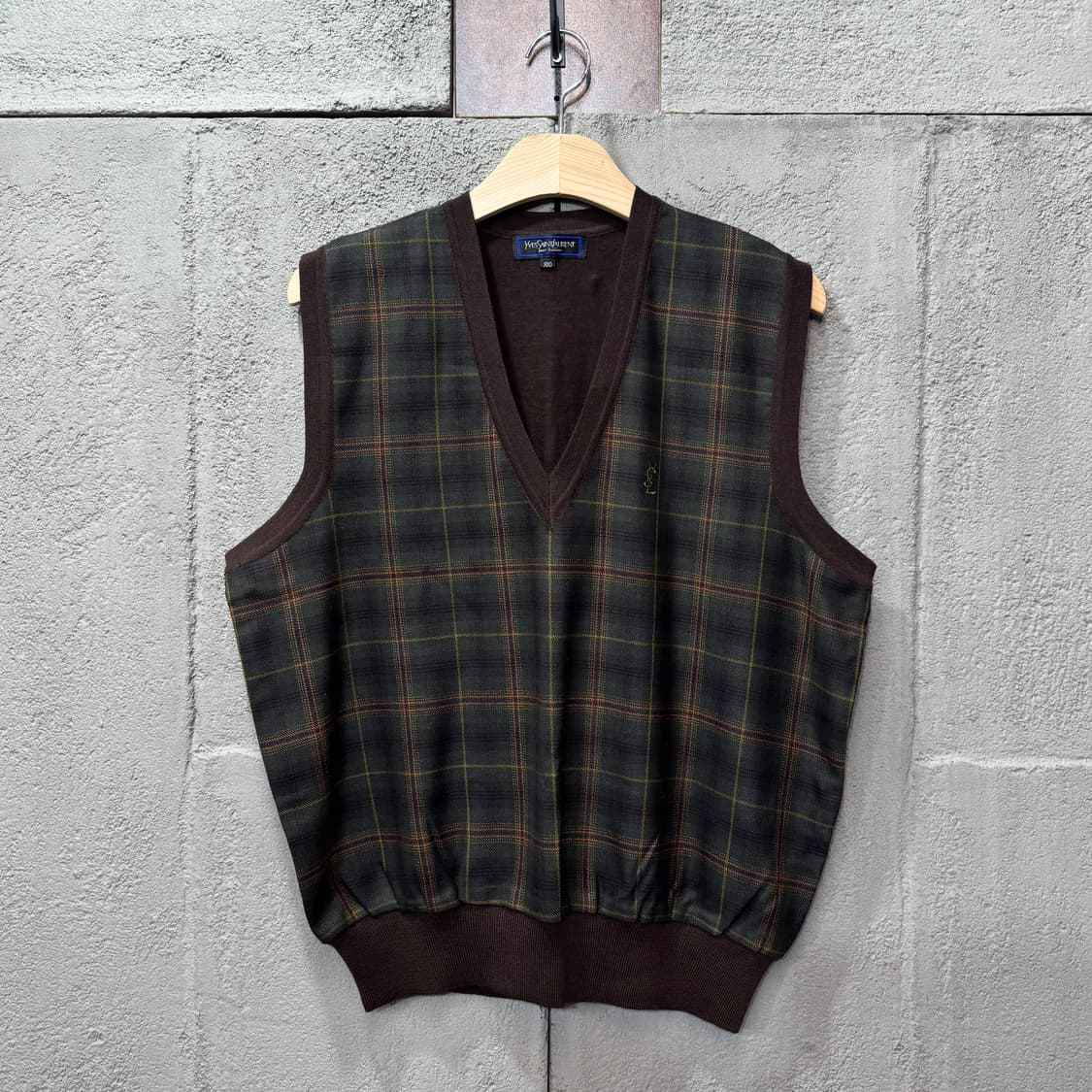 90s 입생로랑 클래식 체크 니트 조끼 (L)   상품이미지1