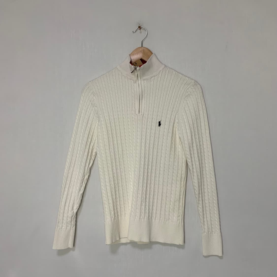 폴로 랄프로렌 빈티지 케이블 니트 아이보리 반집업 여성 L 상품이미지1