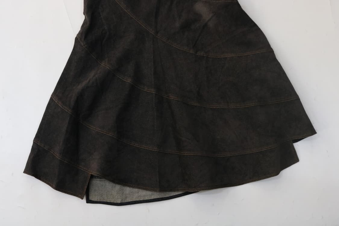 PRECIAR 빈티지 다크 브라운 티어드 패널 데님 롱 스커트 (38) 상품이미지4