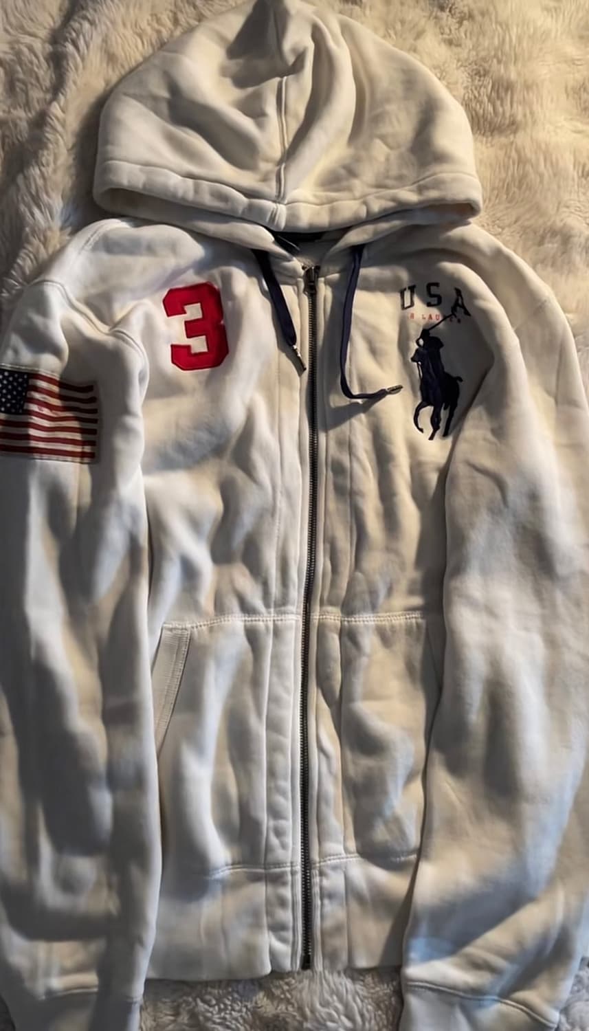폴로 성조기 후드집업 화이트 m/s구매원해요!!!!ㅠㅠ  상품이미지1