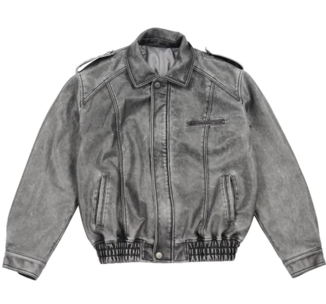 시너진 빈티지 레더 붐버 자켓 그레이 상품이미지1