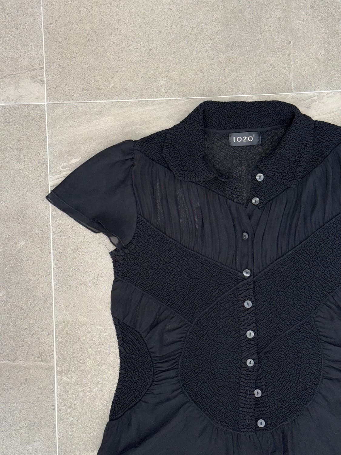 Black shirring chiffon button blouse  상품이미지2