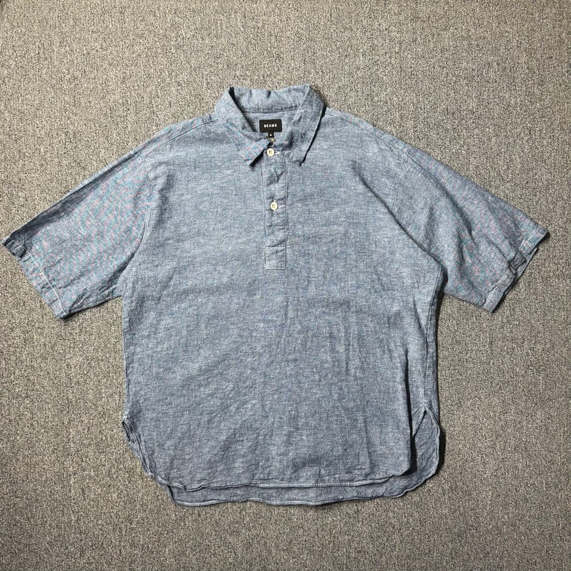 BEAMS 린넨 하프 셔츠 블루 ( M/OLD-7523 ) 상품이미지1