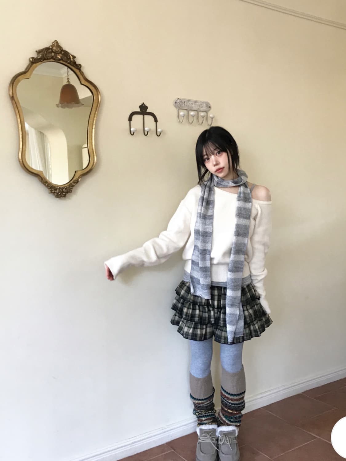 당일배송) 히니츠키 고마츠 빈티지 체크 캉캉 미니스커트 상품이미지1