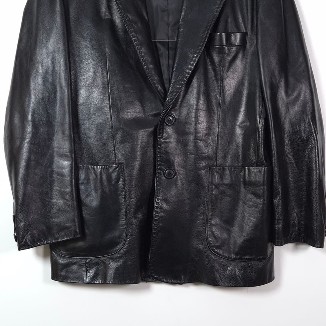 빈티지 소가죽 클래식 2버튼 레더 블레이저 자켓 M 상품이미지3