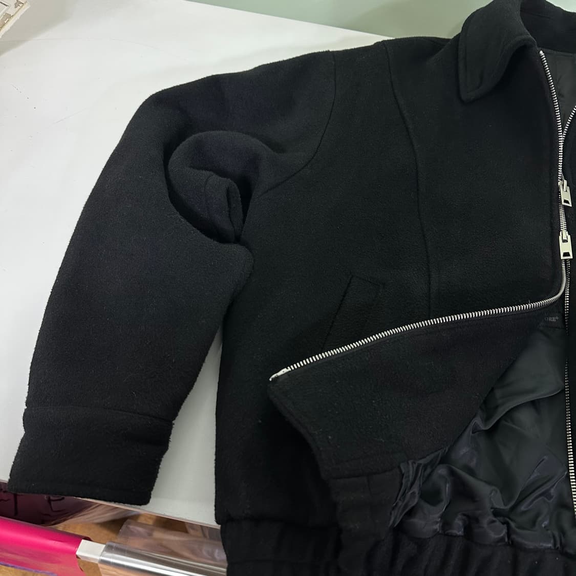 L 라퍼지스토어 블랙 오버핏 투웨이 울 블루종 자켓 상품이미지3