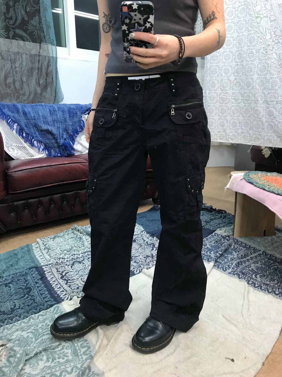 빈티지 여성 스터드 블랙 카고팬츠  상품이미지1