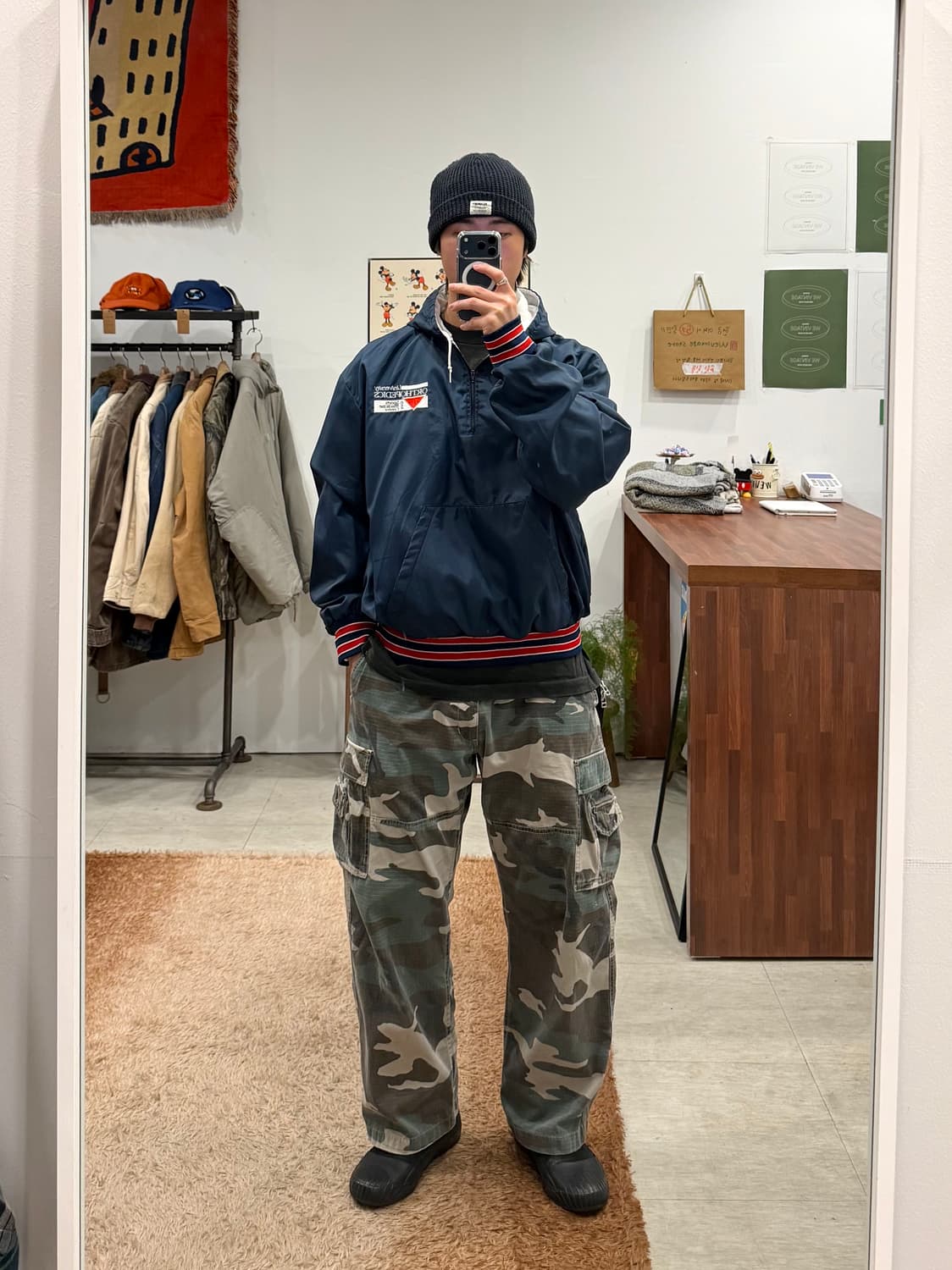 90s Holloway 나일론 쿼터 집업 아노락 후드 웜업 (USA) 상품이미지2