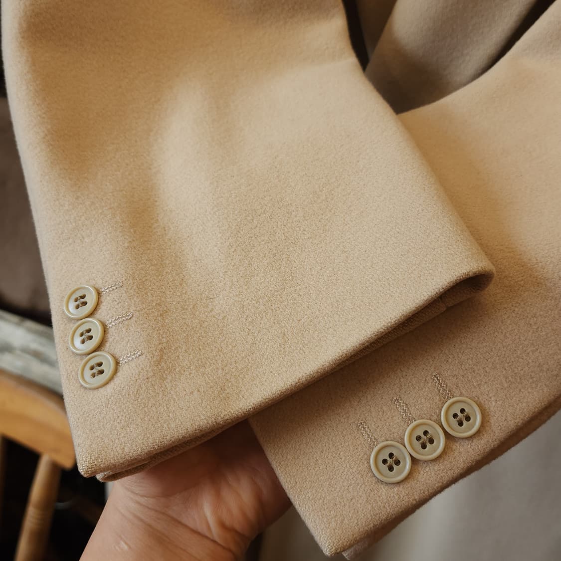 90s 조르지오 아르마니 울코트 피크드 라펠 버진울 더블코트 크림색 52 상품이미지7