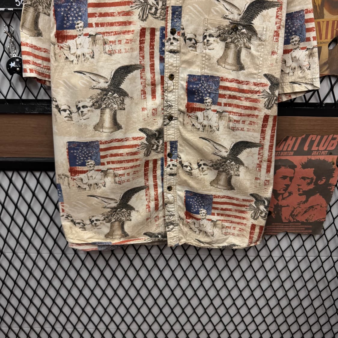 00s USA VINTAGE 반팔 셔츠 전후면 성조기 프린팅 아이보리 상품이미지4