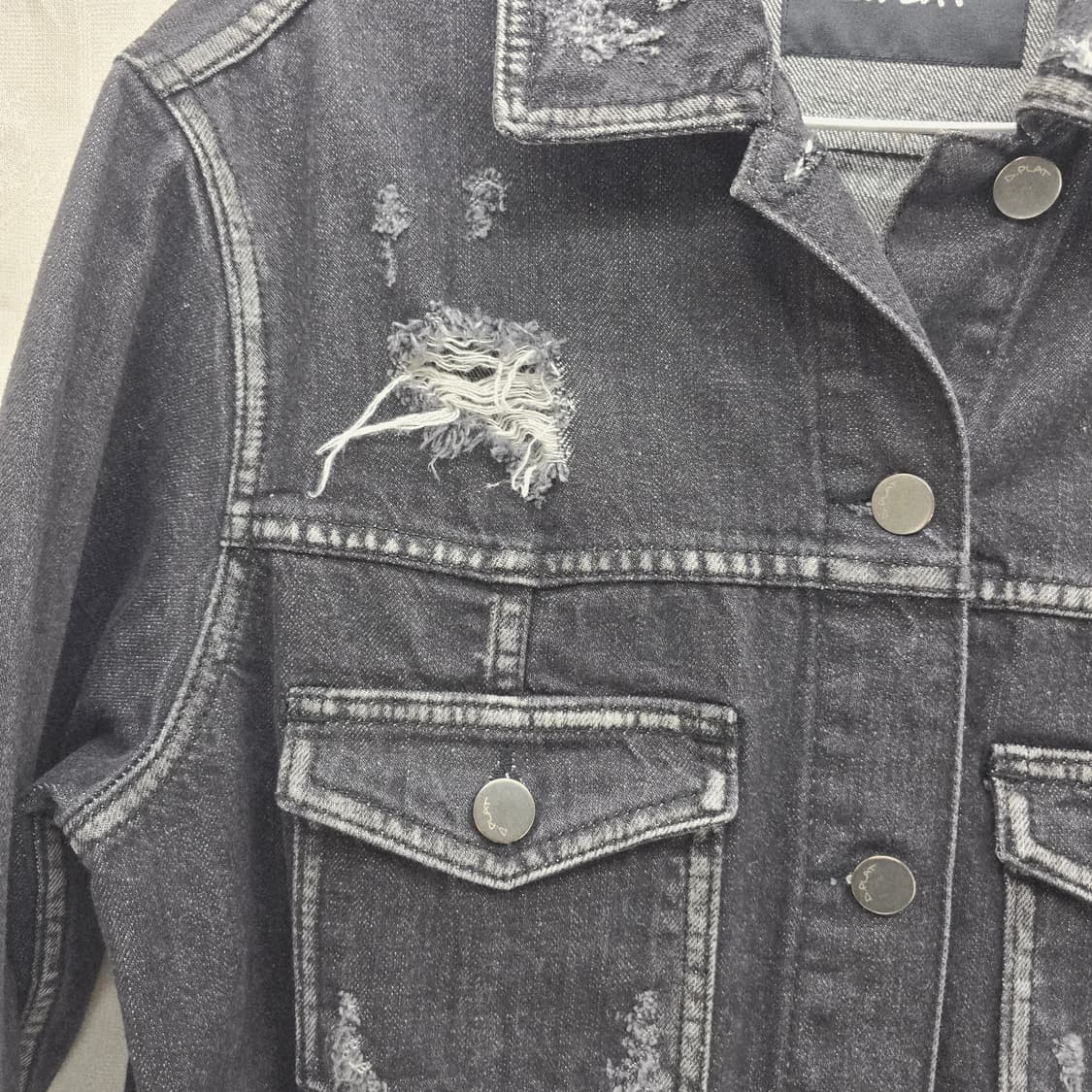 D.PLAT 데님 크롭 자켓 벨트 데미지 블랙 상품이미지5