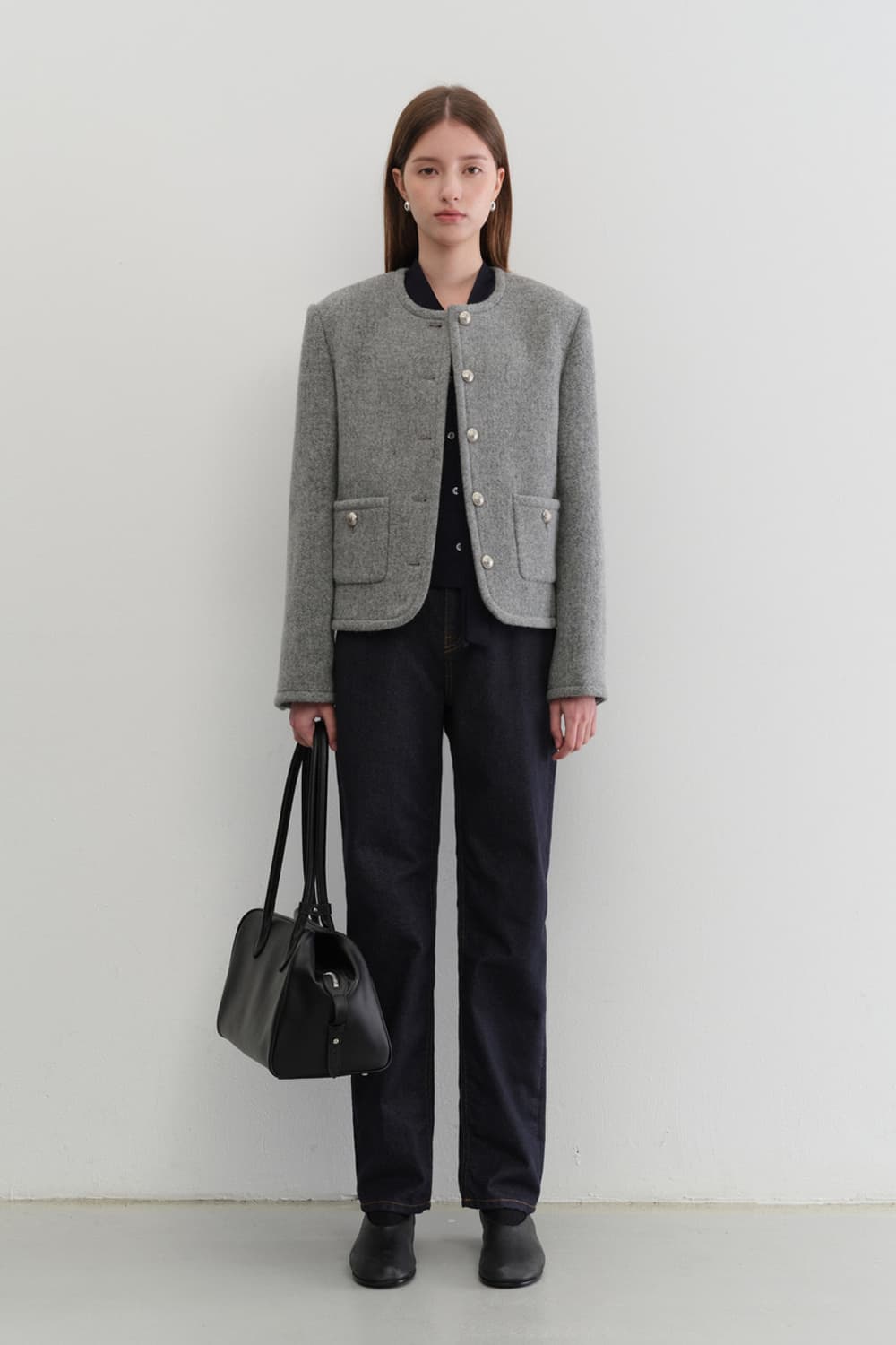 클래식 트위드 자켁 멜란지 그레이 상품이미지2