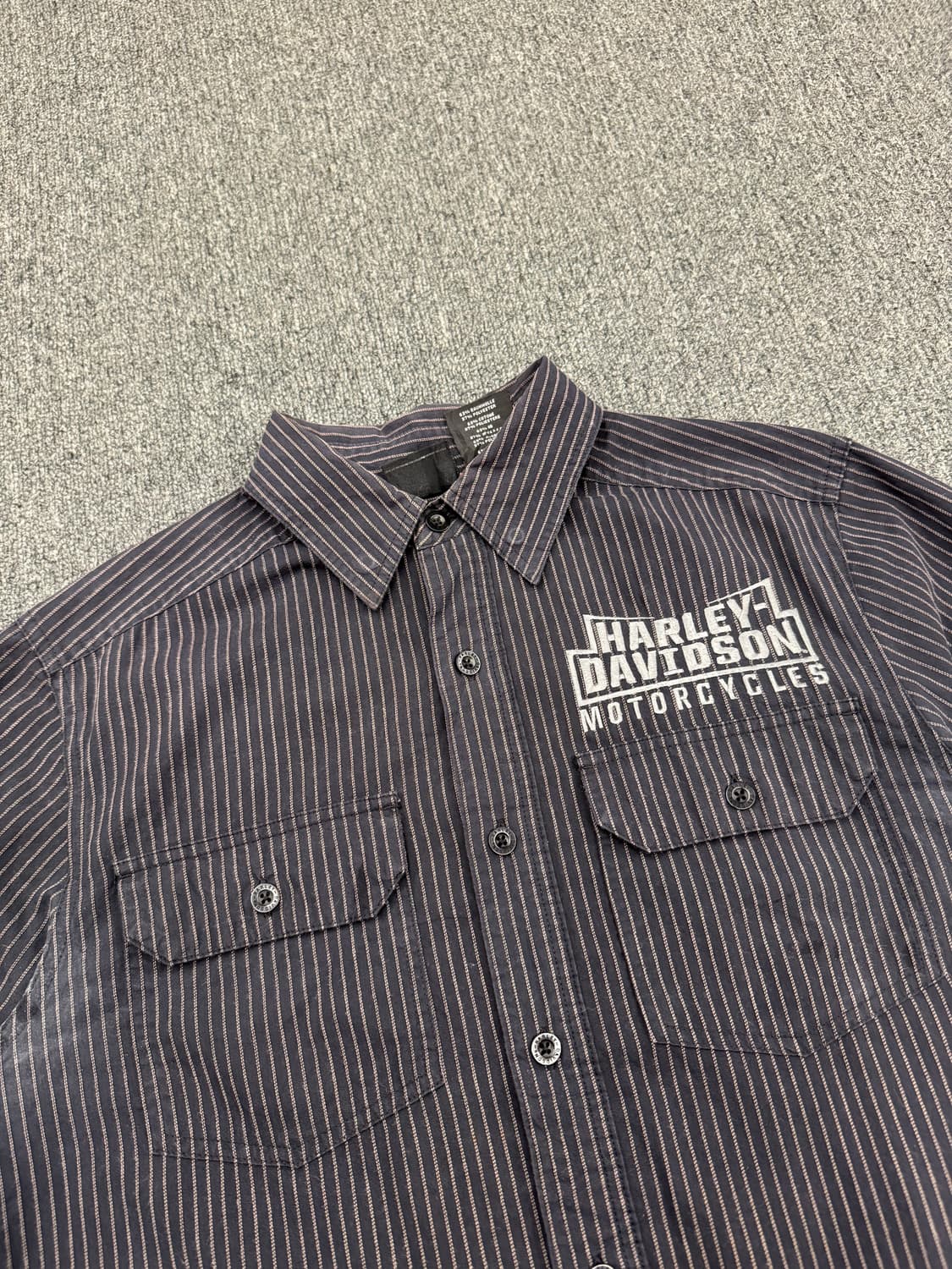 S)할리데이비슨 빈티지 후면 자수 스트라이프 반팔 셔츠(오염) 상품이미지2