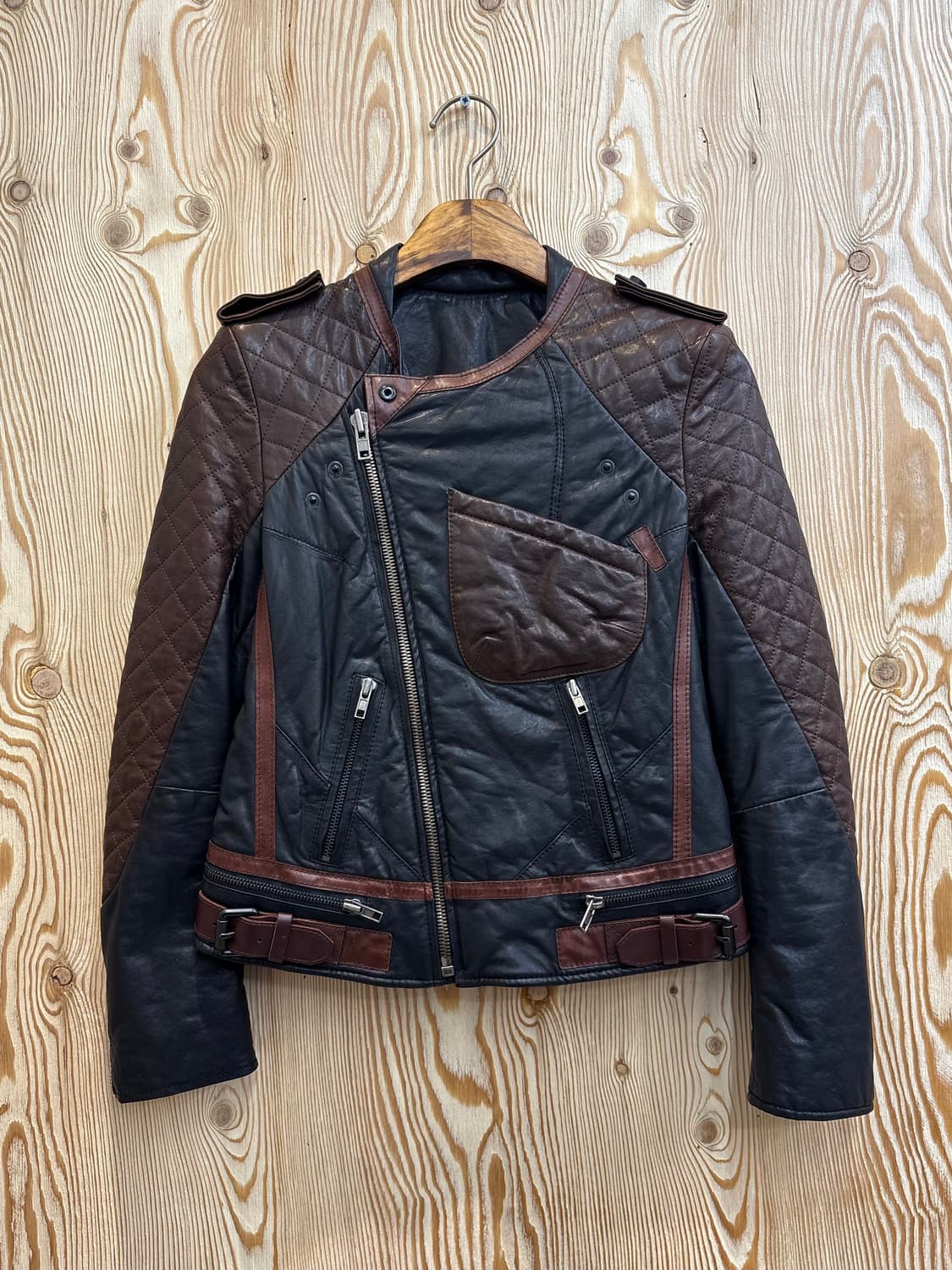 시스템 투톤 레더 라이더 자켓 상품이미지1