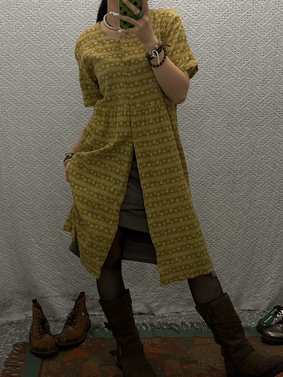 빈티지 오리엔탈 에스닉 스프링 잔꽃 패턴 반팔 롱원피스 K0122 상품이미지2