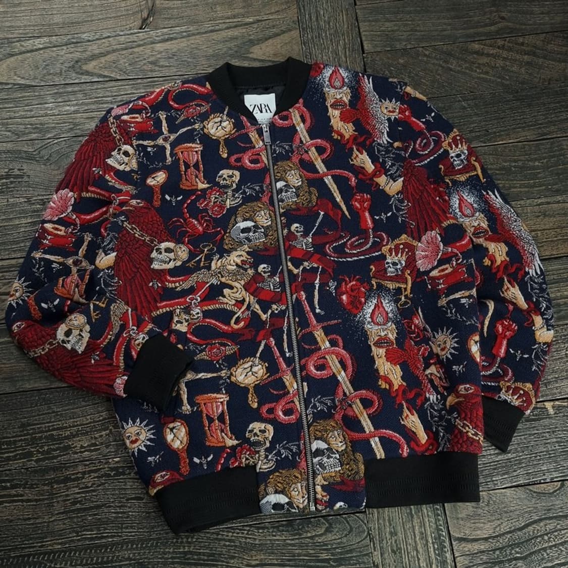 [자라] 빈티지 패턴 쟈카드 집업 블루종 자켓 M18703 상품이미지1