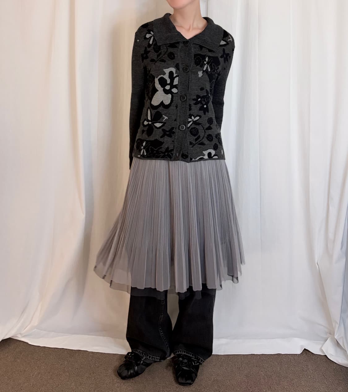 Layered Sheer Pleated Skirt – Purple Gre 상품이미지2