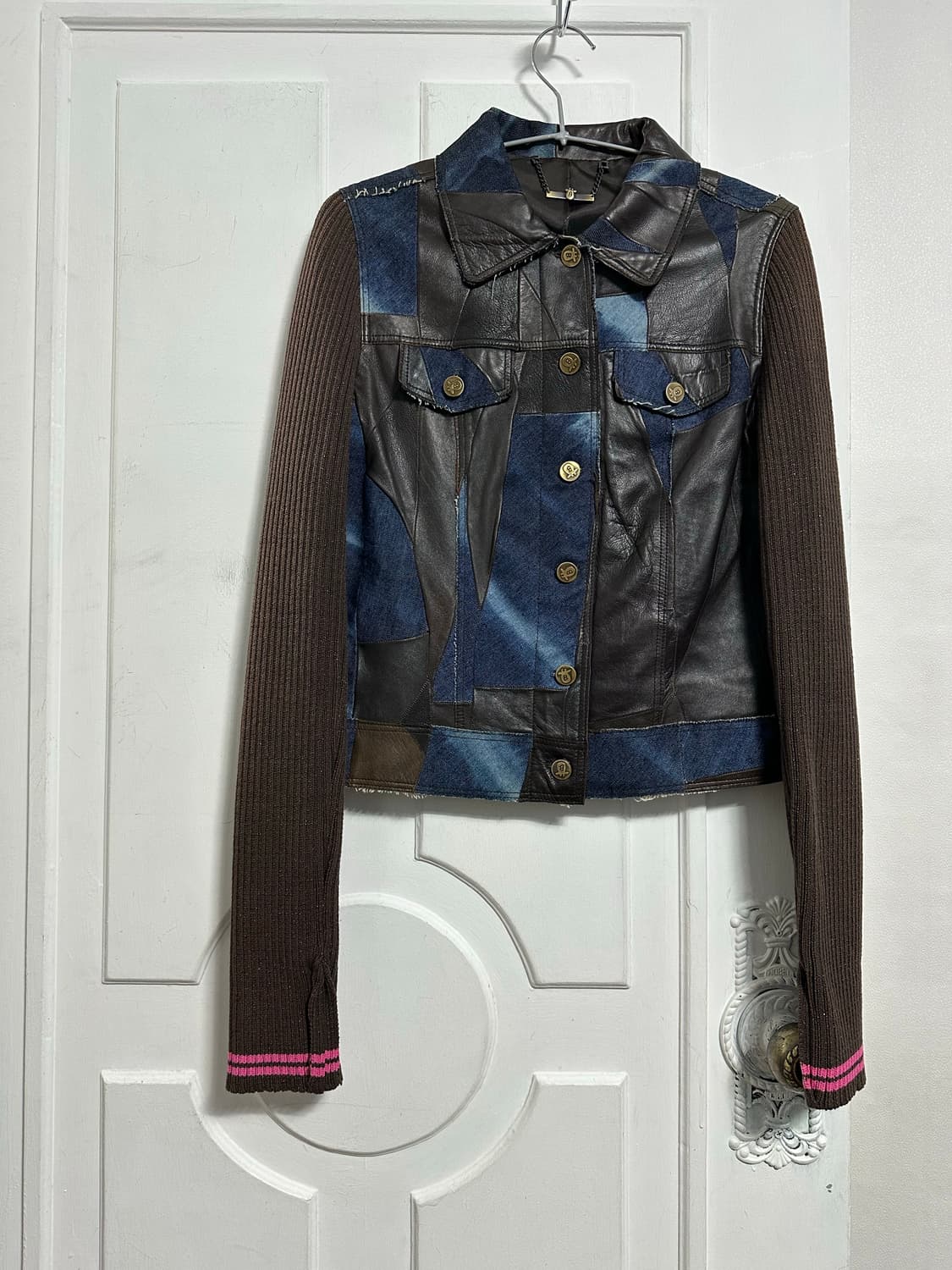 바닐라 비 레더 데님 패치워크 자켓 상품이미지1