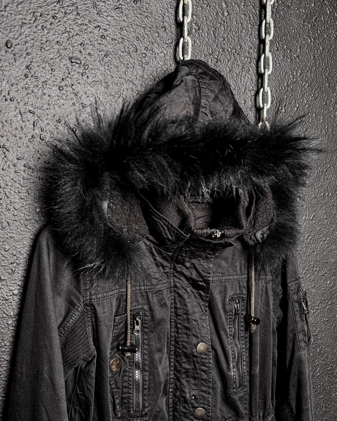 Fur Hooded Black Field Jacket 상품이미지3