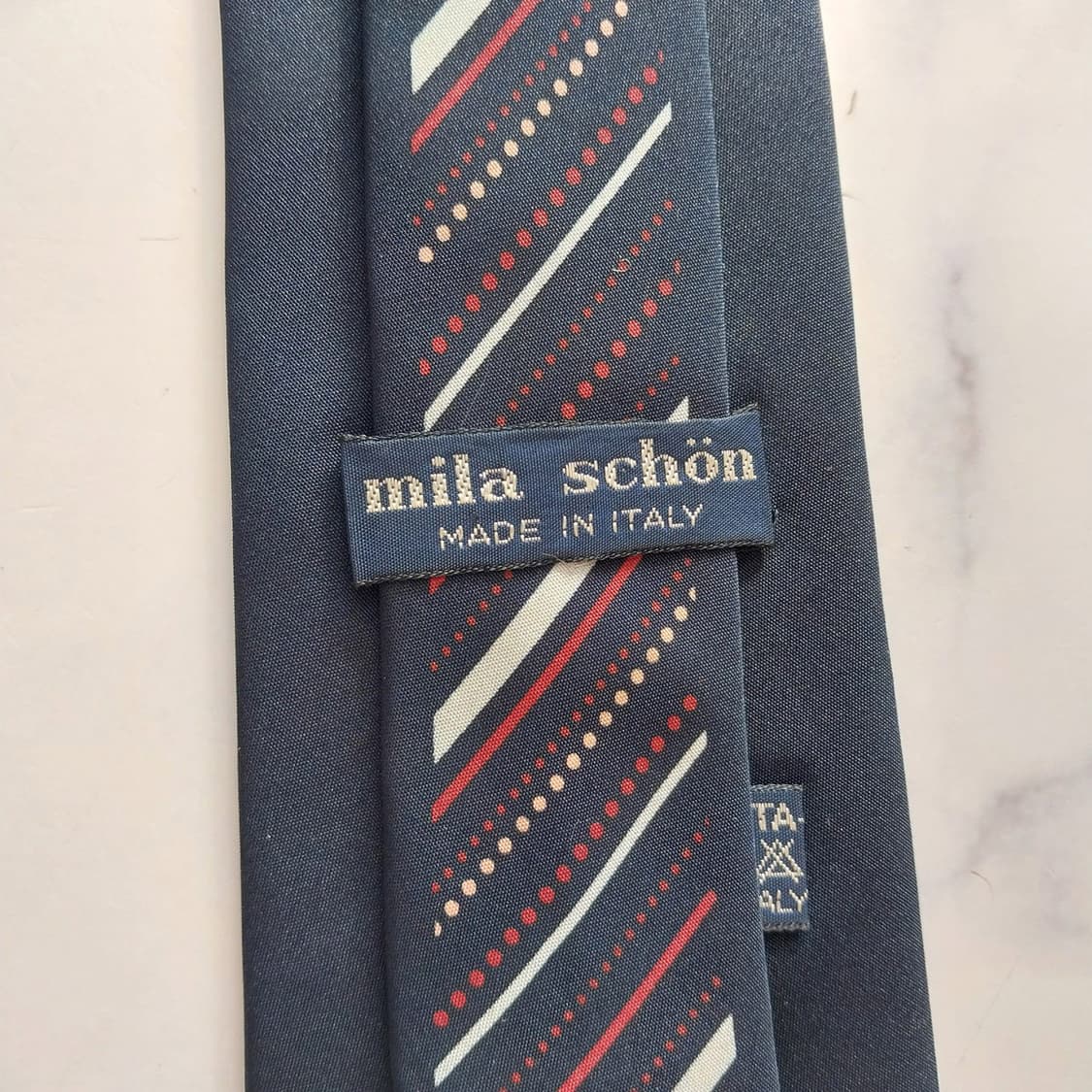 밀라 숀 실크 네이비 스트라이프 넥타이 8.4cm A+~A등급 k1737 상품이미지9