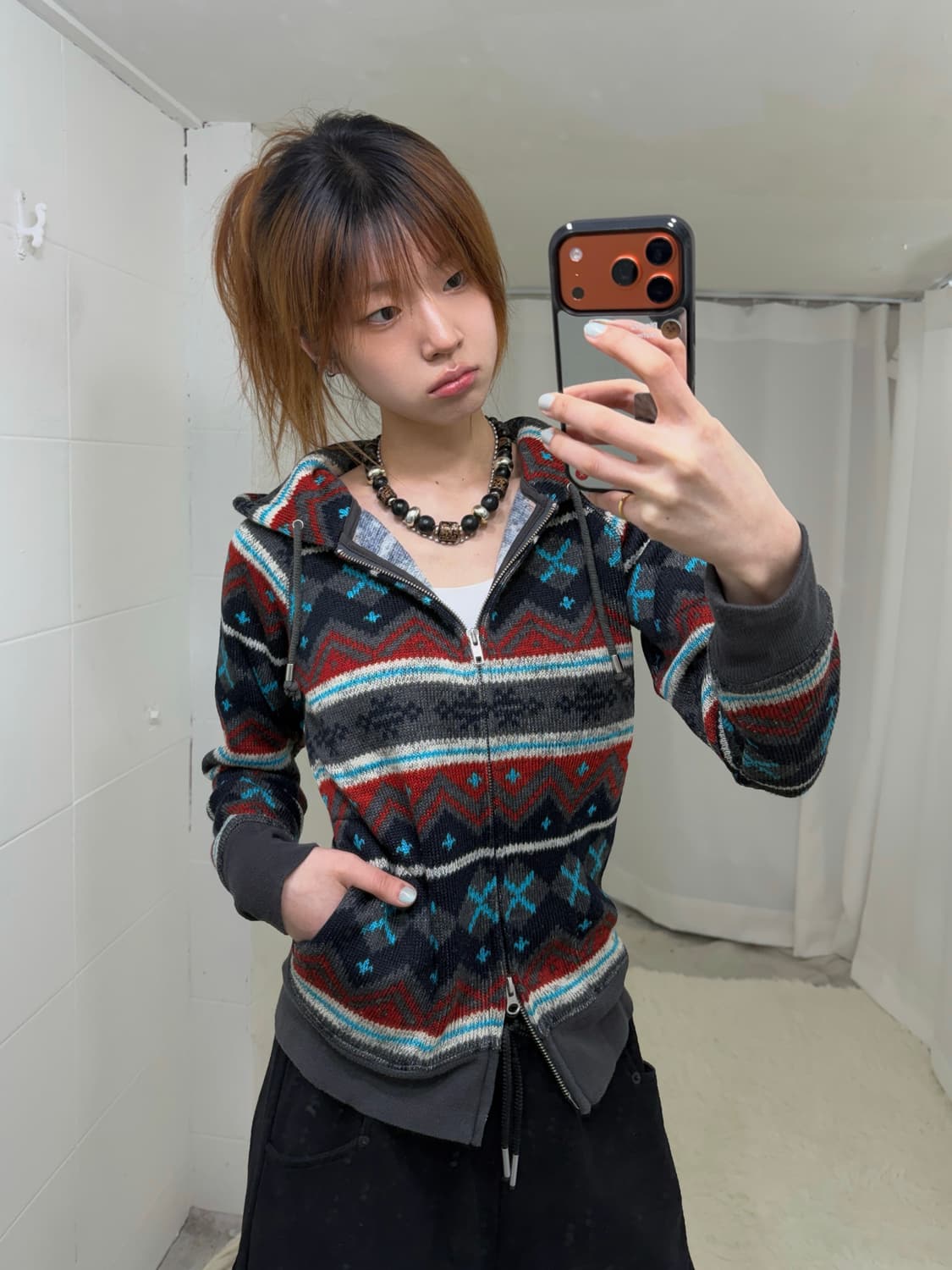 빈티지 노르딕 약기모 작사 후드집업 상품이미지1