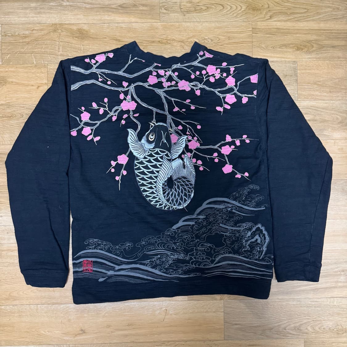 카라쿠리 타마시 사쿠라 잉어 자수 오리엔탈 맨투맨 블랙 L 상품이미지1