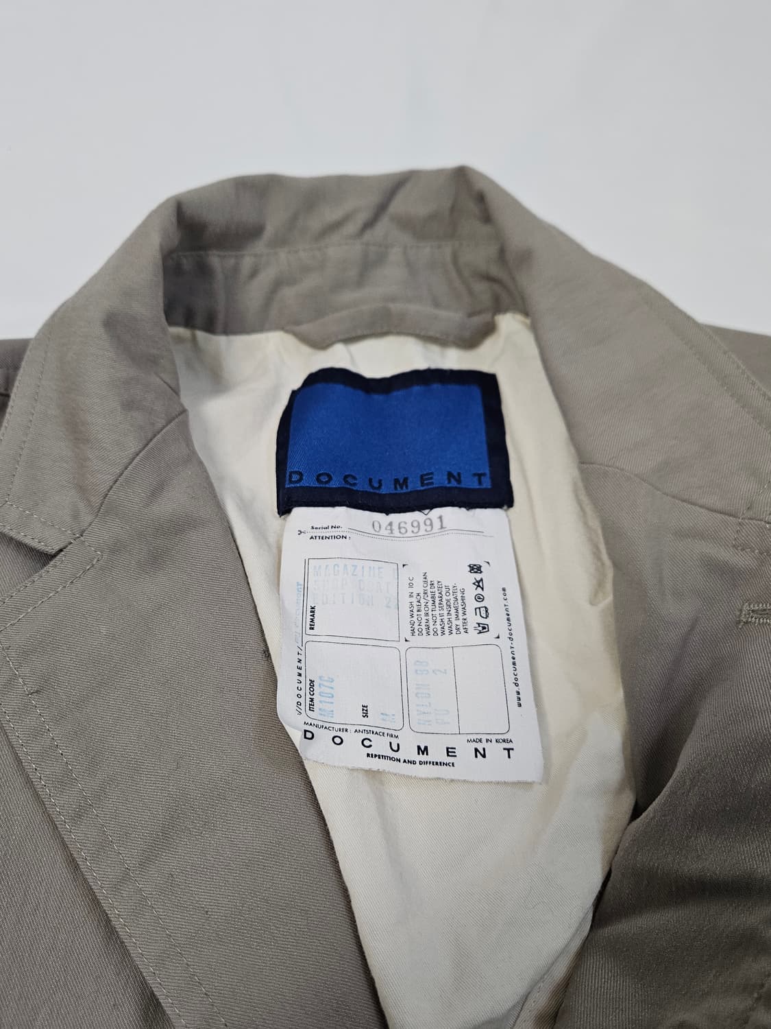 도큐먼트 코튼 랩 워크 롱코트 싱글 트렌치코트 정품 M 상품이미지2