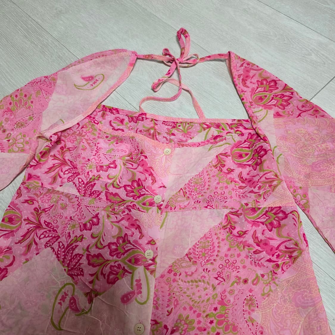 일본 빈티지) 페이즐리 패턴 블라우스 핑크 상품이미지5