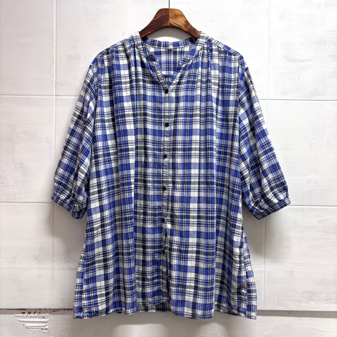 TOPVALU 린넨 코튼 모리걸 체크 블라우스 JPN 상품이미지1