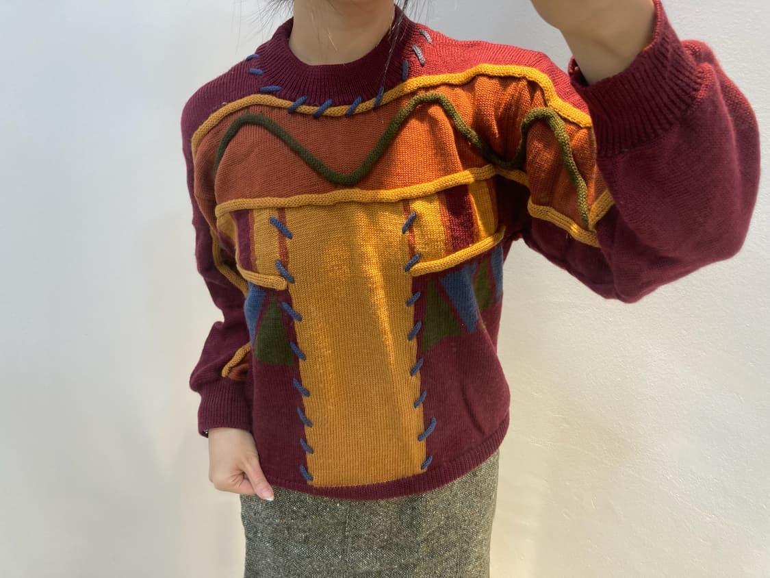 버건디 케이블 유니크 니트 상품이미지1