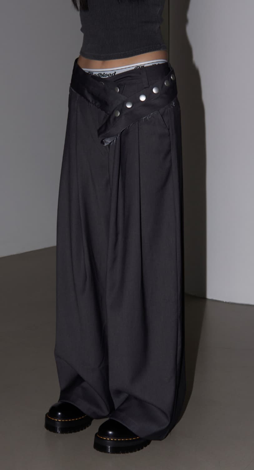 런츠 벨트 메가 와이드팬츠 차콜 상품이미지3